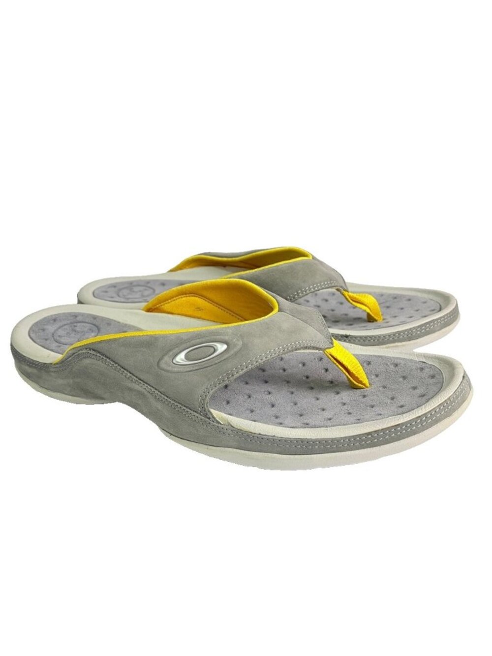 Men's Oakley Flip Flops Gray Yellow Size 12 Sandals Sport Slides 96548